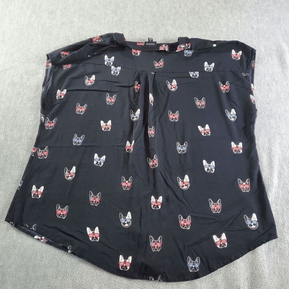 Torrid Top Womens Large Black Blouse French Bulldogs Sleeveless Button Front - Picture 9 of 10